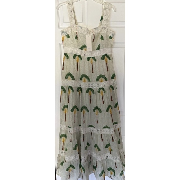CALYPSO St. Barth Maxi Smocked‎ Cotton Tiered Ruffle Tropical Dress XS Palm Tree - Picture 1 of 6
